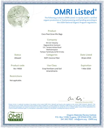 OMRI Listed certificate 2025-26